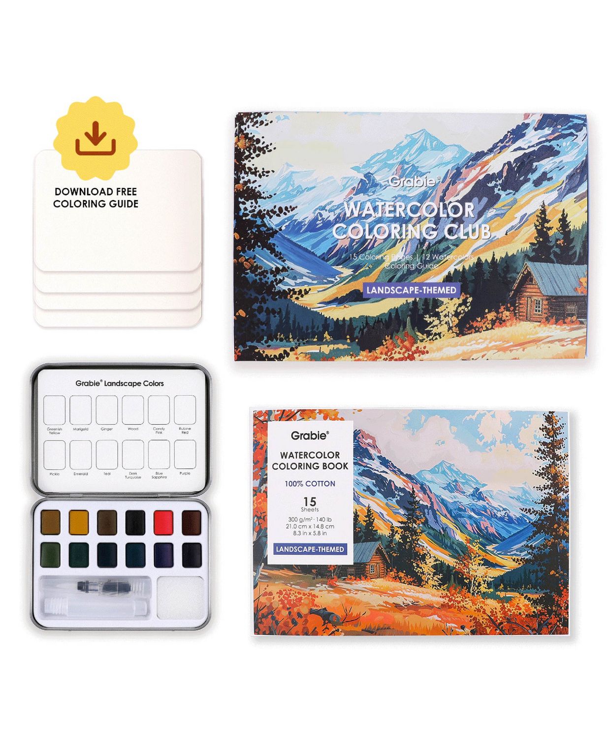 Grabie Watercolor Coloring Club Box -, Style: Landscape