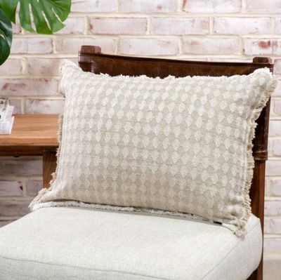 Beige Diamond Fringe Pillow 14 x 20