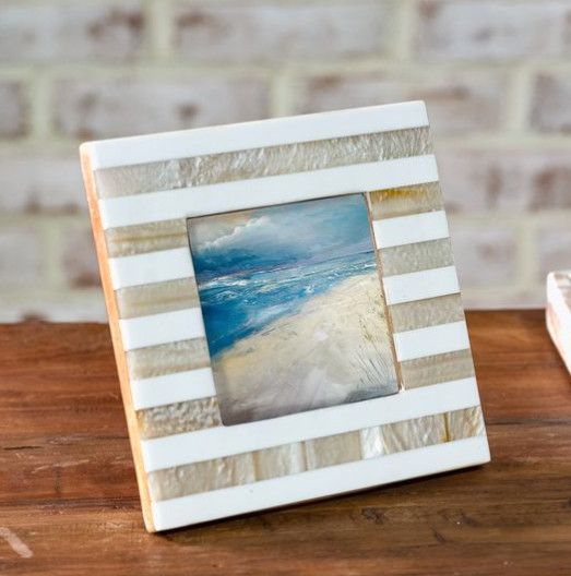 Beige Stripe Resin Photo Frame 4 x 4