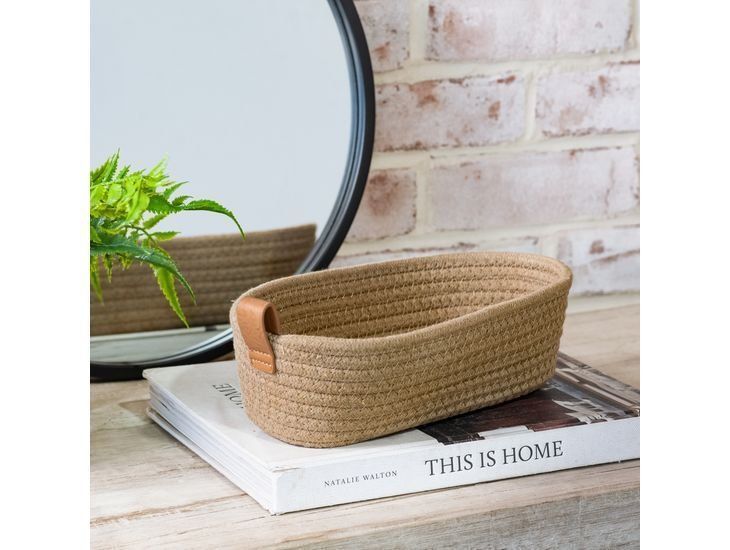 Khaki Woven Cotton Basket Small 10x5”
