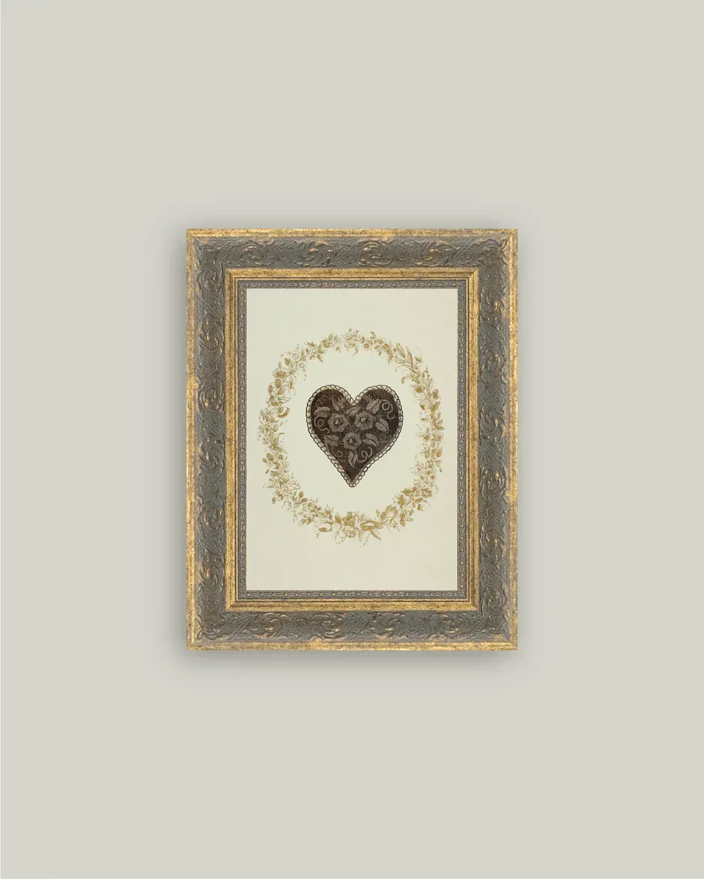 Wreathed Heart Vintage Antique Style Art Sign | 5x7”