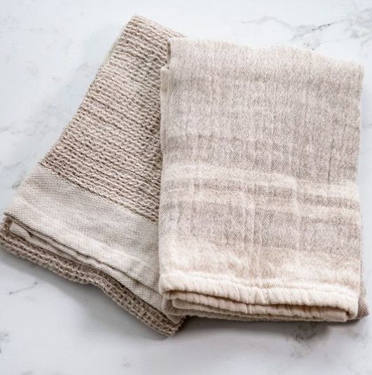 Dbl/Stripe Natural Waffle Towels set of 2