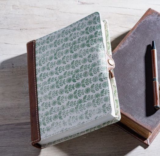 Green Floral Canvas Leather Journal