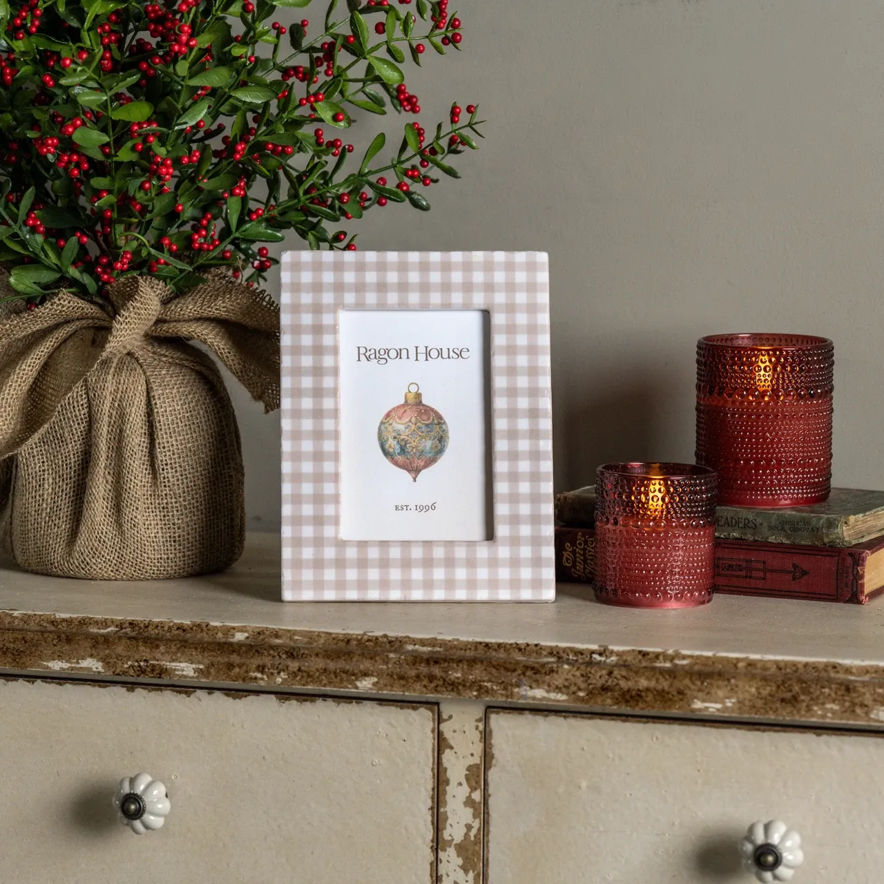 4 x 6 Tan Gingham Photo Frame