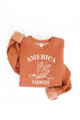 America Needs Farmers Crew Sweatshirt Autumn Leaf Orange