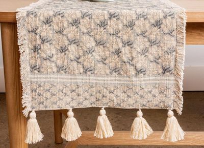 Runner - Windward Blue Block Print with Tassels