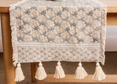 Runner - Windward Blue Block Print with Tassels