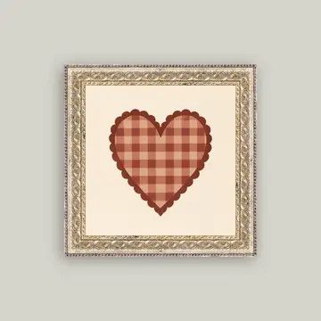 Gingham Heart Vintage Framed Antique Style Wall Art Sign | 9"x9”
