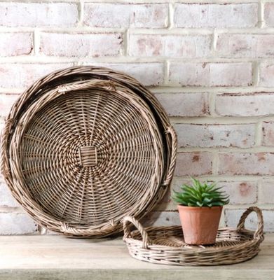 Round Willow Tray w/ Handles Sm.