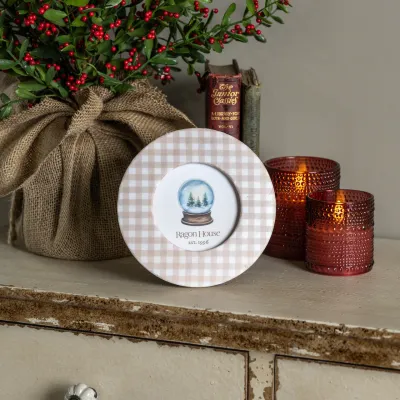 4" Round Beige Gingham Photo Frame
