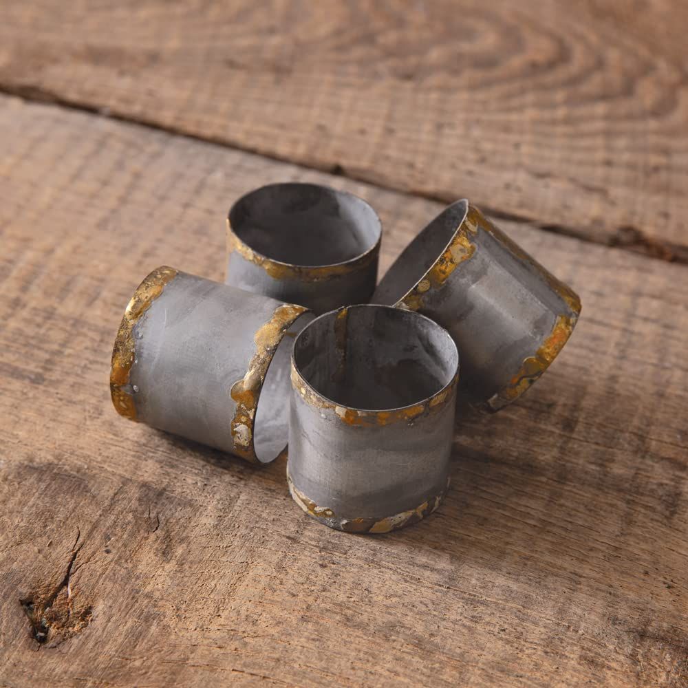 Set Of 4 Galvanized &amp; Gold Napkin Rings