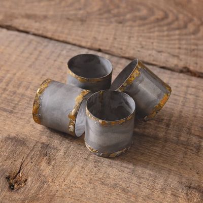 Set Of 4 Galvanized &amp; Gold Napkin Rings