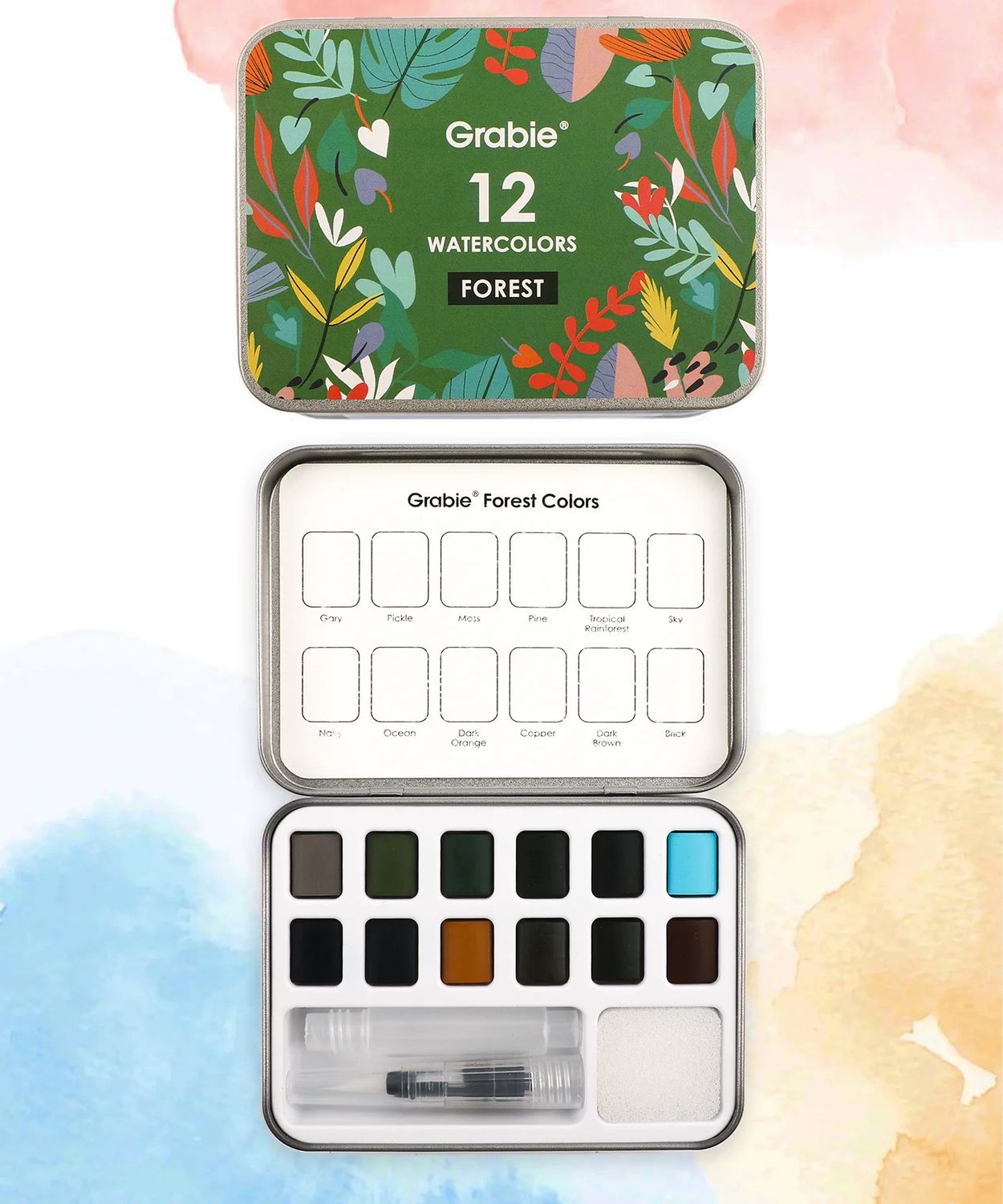 Grabie Watercolor Pocket Set of 12 w/Brush -, Style: Forest