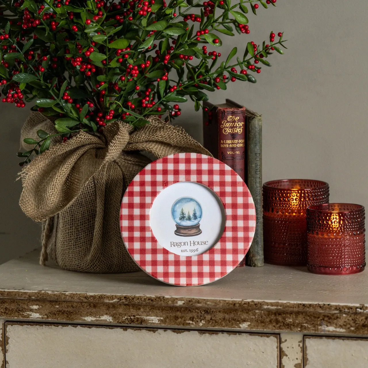 4” Round Red Gingham Photo Frame