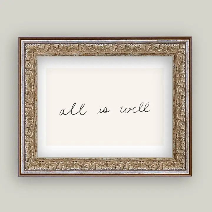 All is Well Vintage Framed Antique Style Wall Art Sign