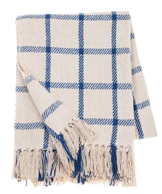 Blue &amp; Natural Windowpane Check Woven Throw