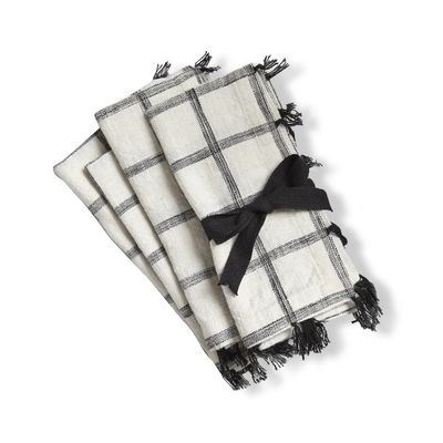 Tassel Check Napkin Set of 4 Black
