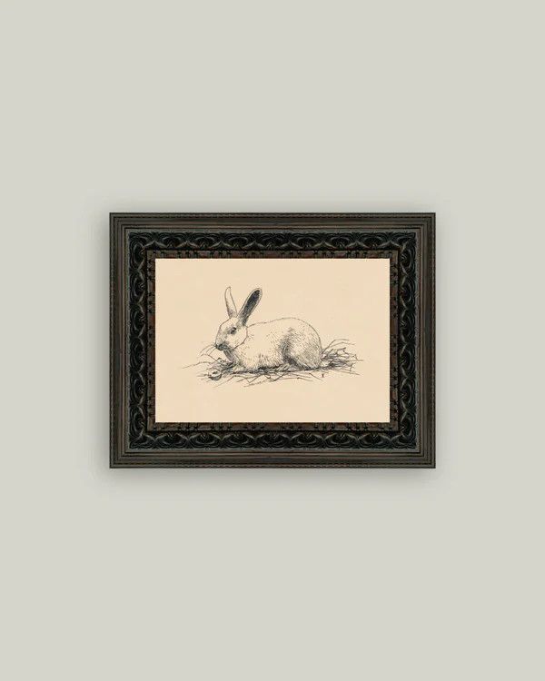 Bunny Sketch Vintage Framed Antique Style Sign Wall Art