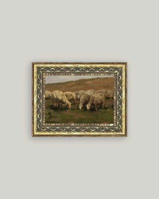 Sheep LandscapeVintage Framed Antique Style Wall Art Sign 7"x5"