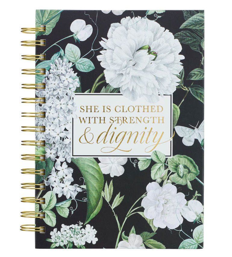 Journal Spiral-bound Black Floral Strength &amp; Dignity
