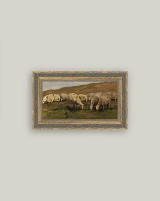 Sheep LandscapeVintage Framed Antique Style Wall Art Sign 12"x7"
