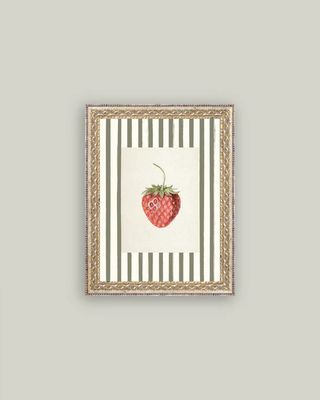 Strawberries on Stripes Vintage Framed Antique Style Wall Art