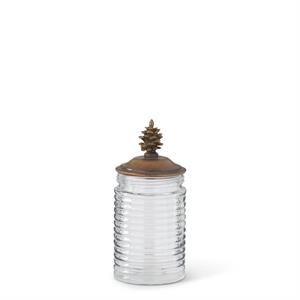 Glass Container w/Brown Pinecone Lid 9.75”