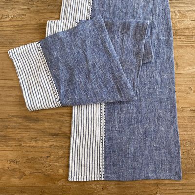 Linen Kitchen Table Runner Blue