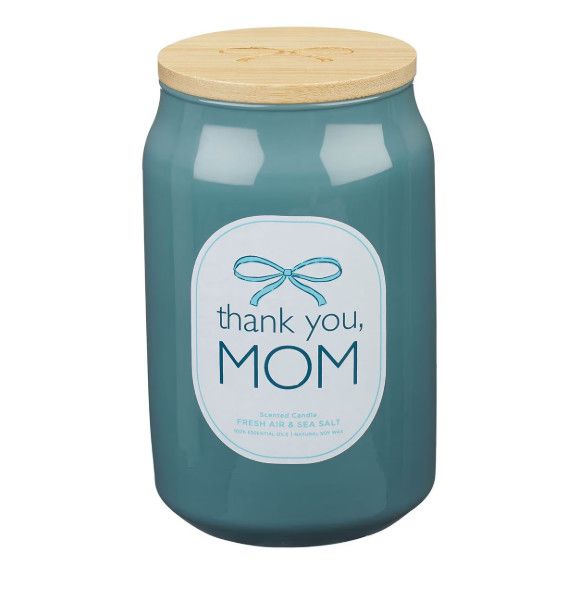 Glass Candle with Bamboo Lid, Style: Thank You, Mom