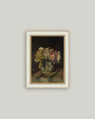 Vase of Pink &amp; Yellow Flowers Vintage Framed Canvas 4"x6"