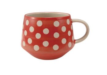 Hand-Painted Stoneware Mug Red Dots