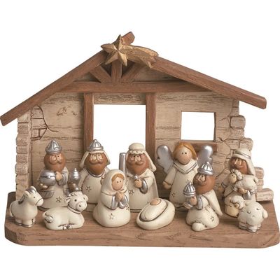 Kids Nativity w/Creche Natural Set of 12