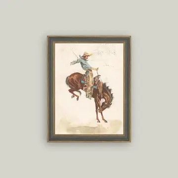 Bucking Bronco Western Cowboy Vintage Framed Art Print
