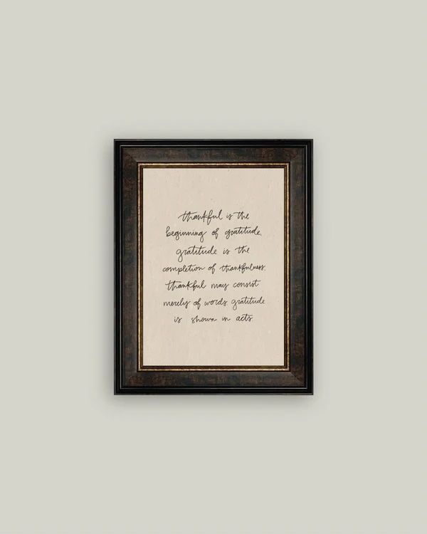 Thankful is the Beginning Quote Fall Framed Brown Copper Wall Canvas (14"x18")