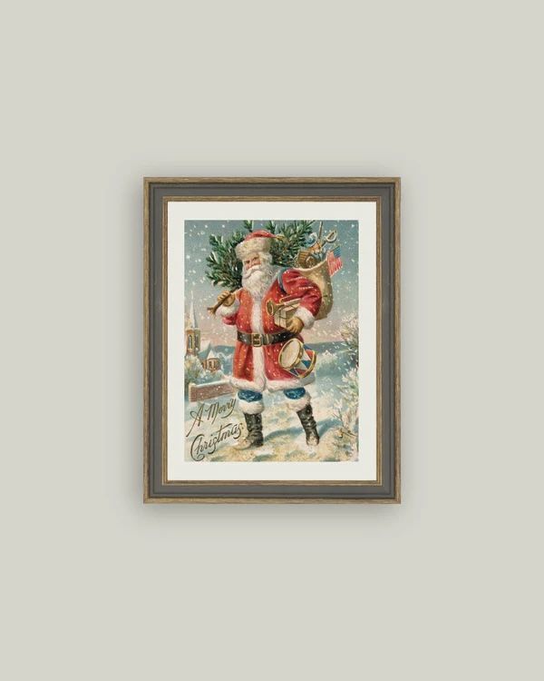 Travel Santa Grey &amp; Brown Framed Vintage Framed Antique Style Wall Art
