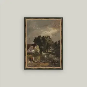 House By Flatford Mill Vintage Framed Antique Style Wall Art Sign 12x16