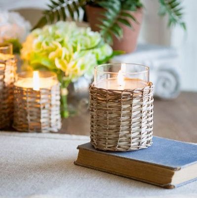 LED Glass/Wicker Candle 5x3.5x3.5