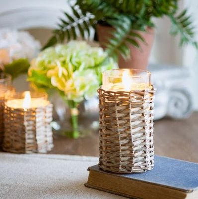 LED Glass/Wicker Candle 6x3x3