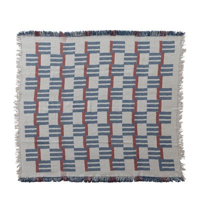 Woven Cotton Blend Jacquard Throw - Stripes/Block Pattern