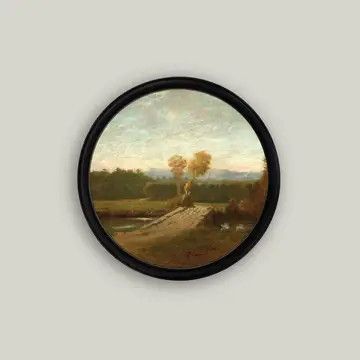 Bridge Landscape Circle Vintage Framed Wall Art