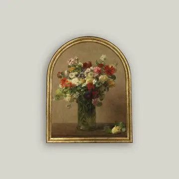 Flowers in a Vase Arch Vintage Framed Antique Style Wall Art Sign| 12x15”