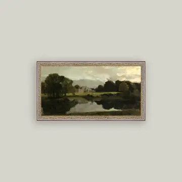 Malvern Hall in Warwickshire Wall Art: Vintage Framed Canvas 20"x11"