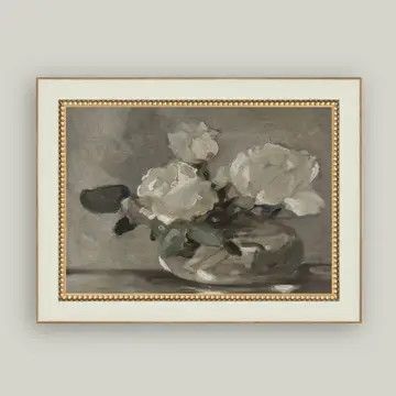 White Rose Vase Vintage Antique Style Wall Art 15"x11"