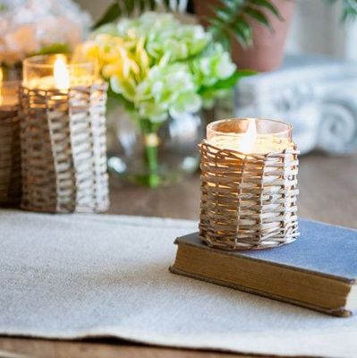 LED Glass/Wicker Candle 4x3x3