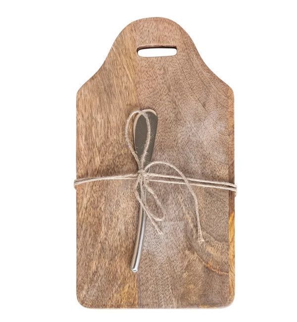 Mango Wood Cheese/Cutting Board w/ Handle &amp; Canape Knife, Style, Style: 1