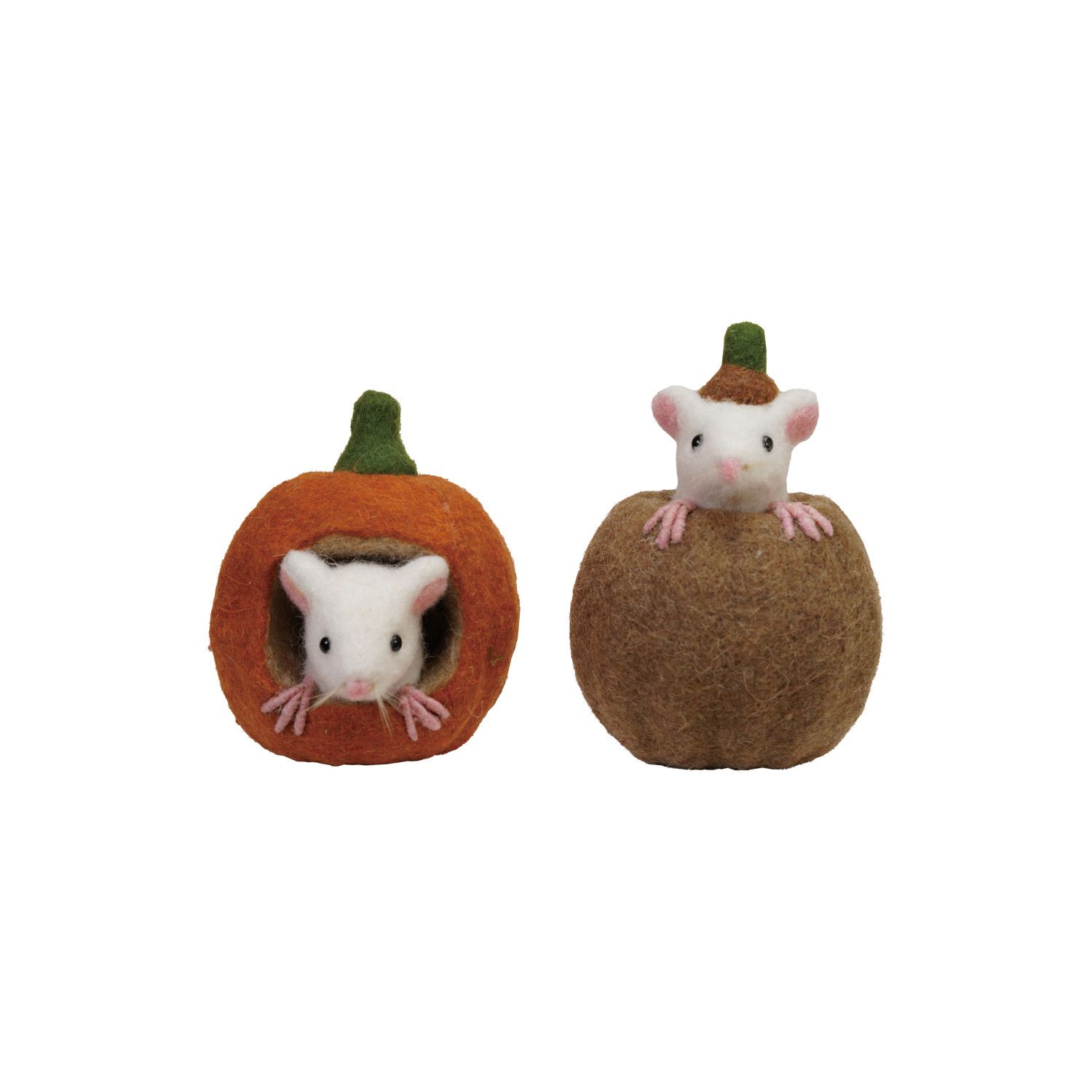 Wool Felt Pumpkin with Mouse