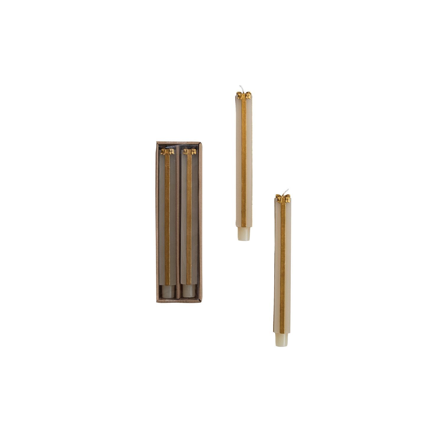 Unscented Gift Package Shaped Taper Candles (2 pack) White &amp; Gold Long
