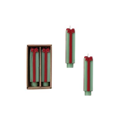 Unscented Gift Package Shaped Taper Candles (2 pack) Red &amp; Green Short