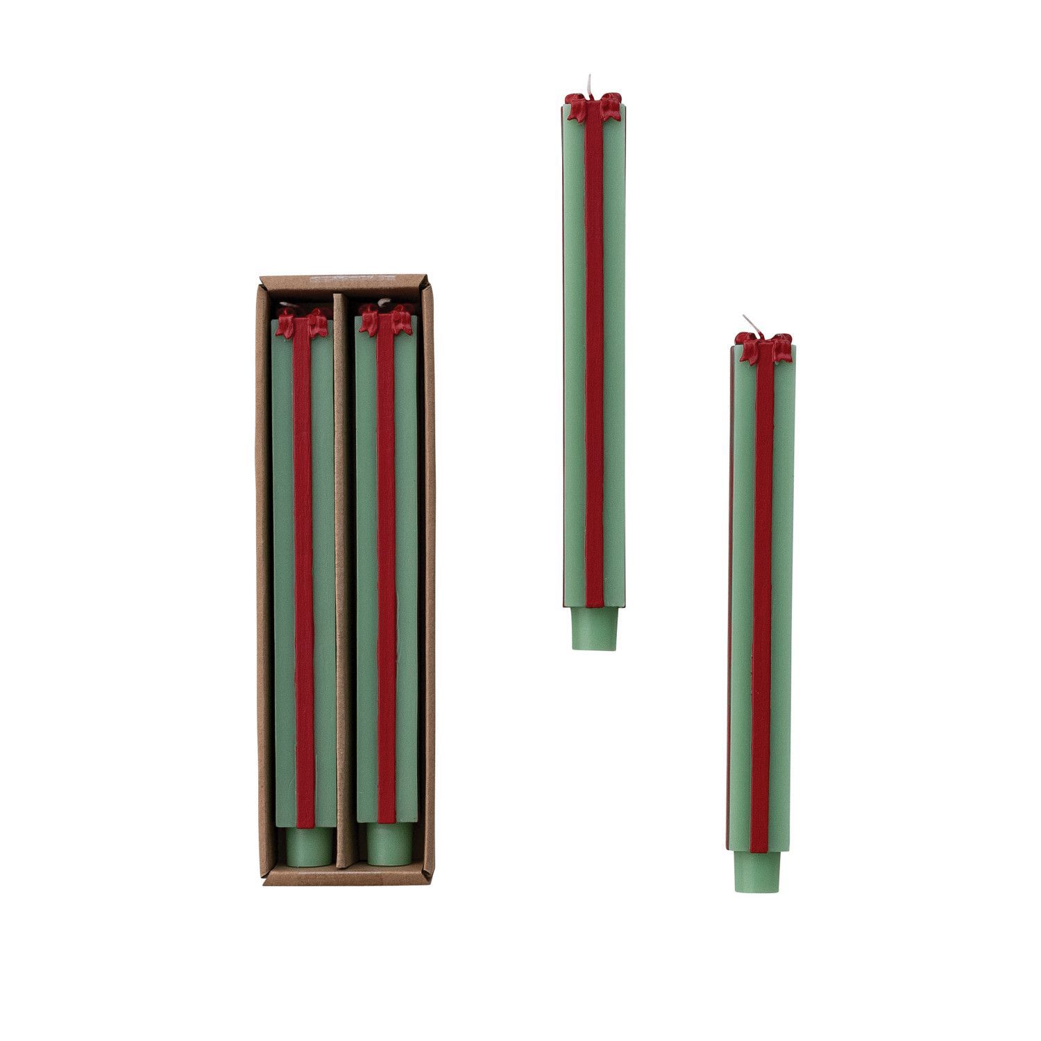Unscented Gift Package Shaped Taper Candles (2 pack) Red &amp; Green Long