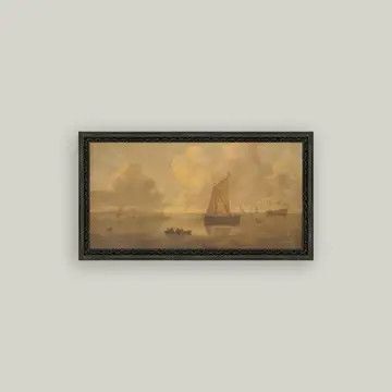Seascape Town Vintage Framed Antique Style Wall Art Sign | 20x11”